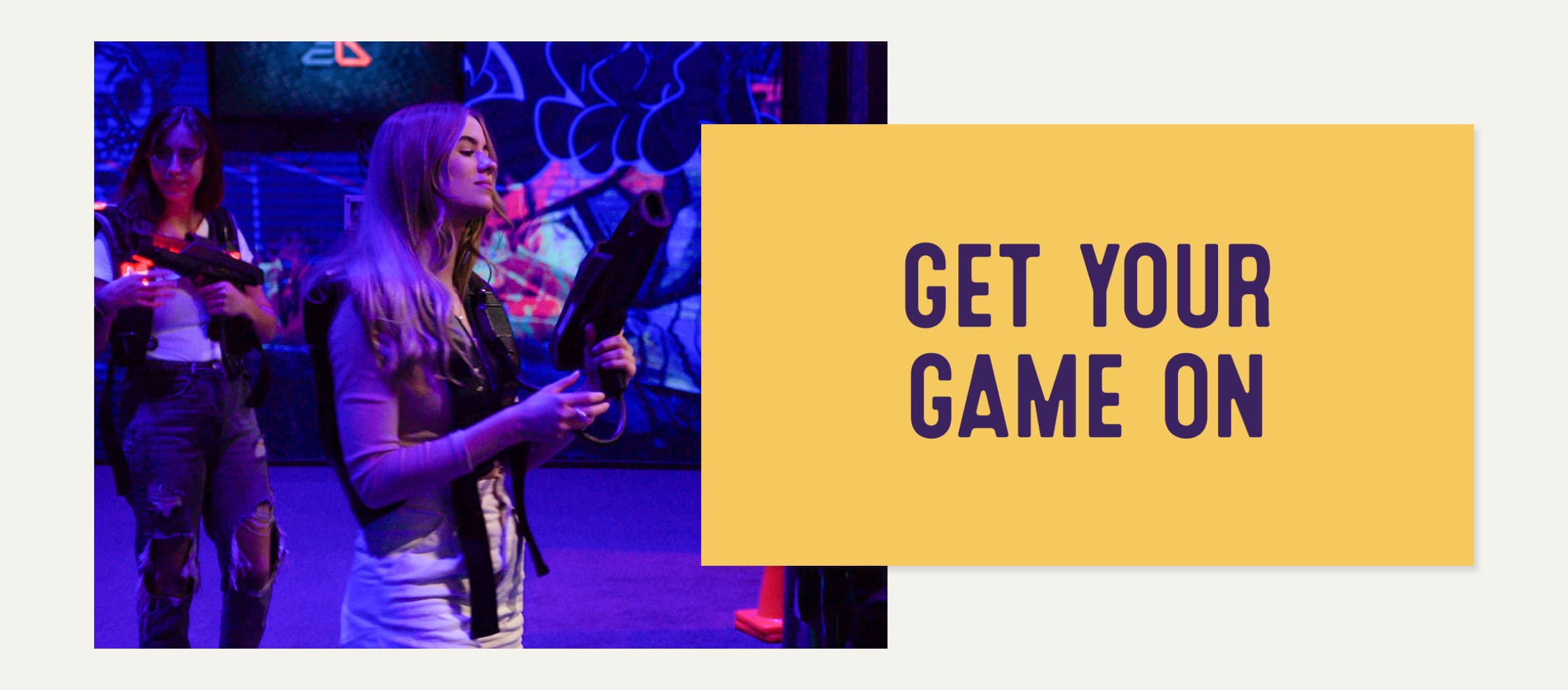 A laser tag session captioned with "Get your game on"