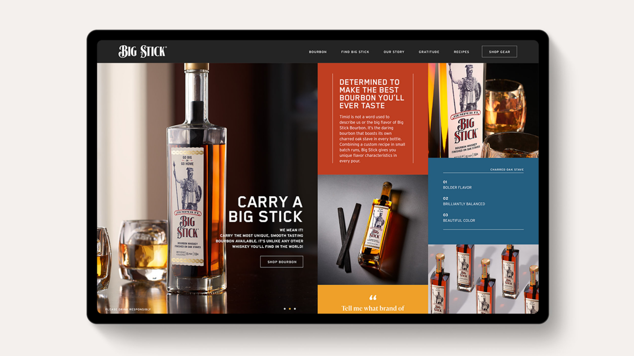 Showcase of Big Stick website on tablet