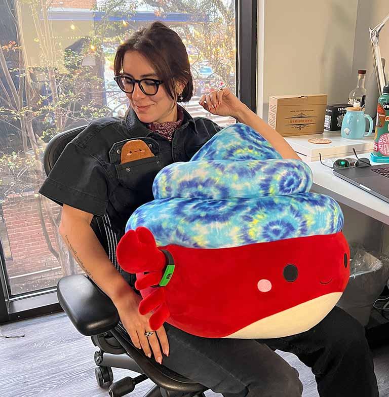 Redroc employee Lily with our office smushmellow Crabby Garcia